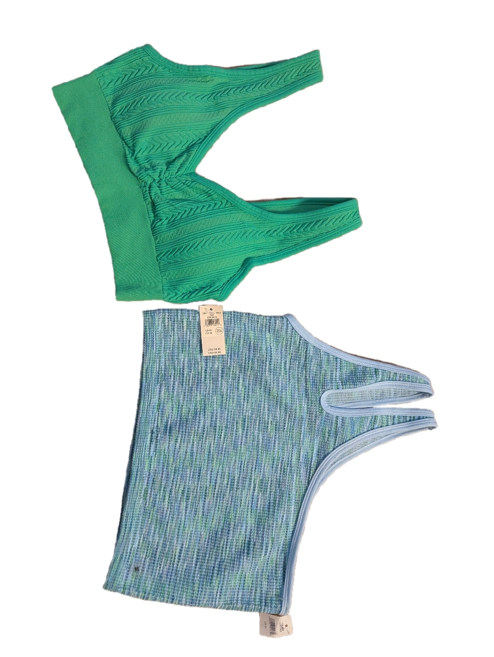 Bundle NWT 2 Size M Aerie Green & Blue Ribbed & Knit Sports Bras